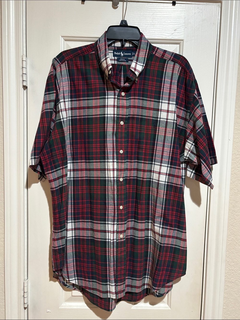 Ralph Lauren Red and Green Plaid Short-Sleeve Button-Down Shirt